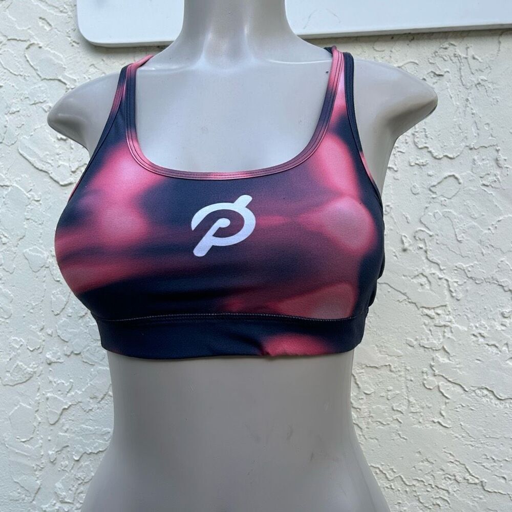 WITH Wear It To Heart Sports Bra Women's Small Black Red Tie Dye Crisscross Back